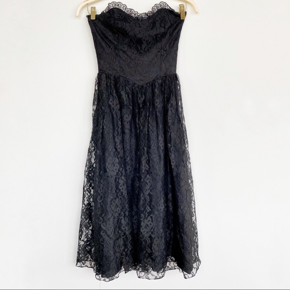 Vintage Black Strapless Lace Dress - Picture 1 of 6